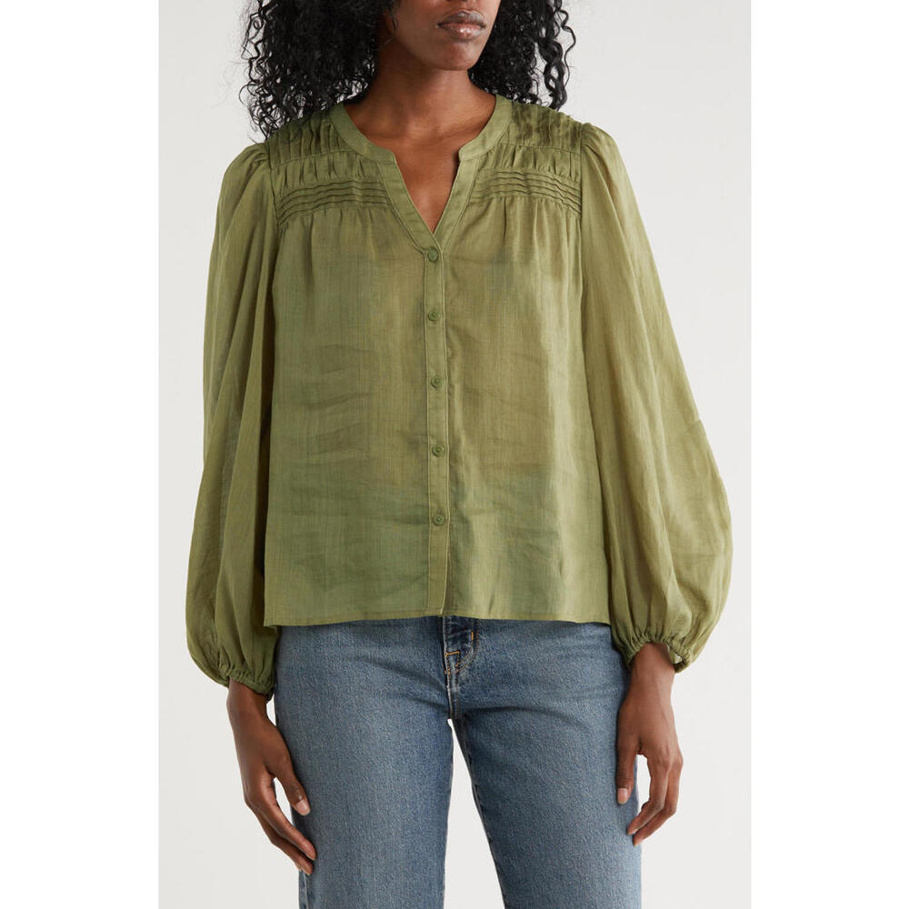 NWT! Tommy Bahama Palm Breeze Pintuck Button-Up Shirt in Tea Leaf Size XS